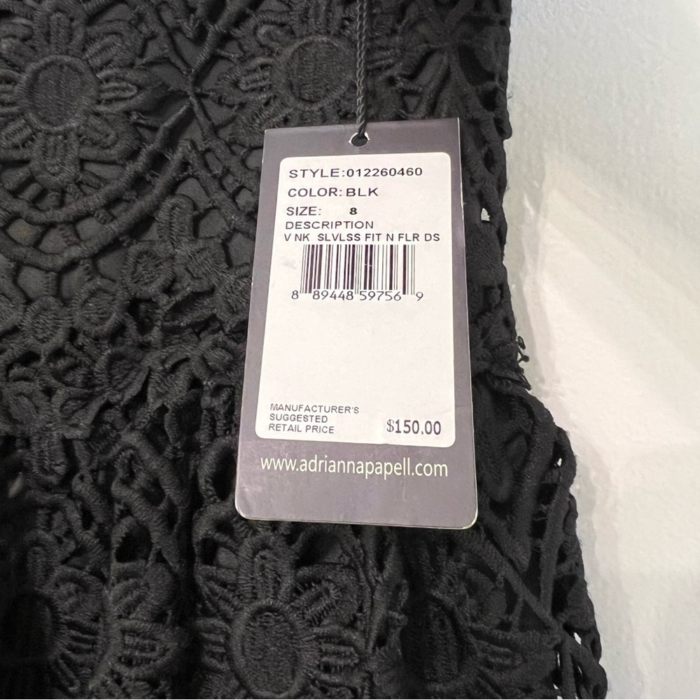 Adrianna Papell Allover Lace V Neck Fit & Flare Dress Black 8 NWT Cocktail Chic - Picture 5 of 5